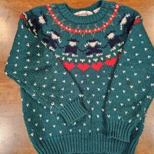 Kids Teal Heart Pattern Sweater